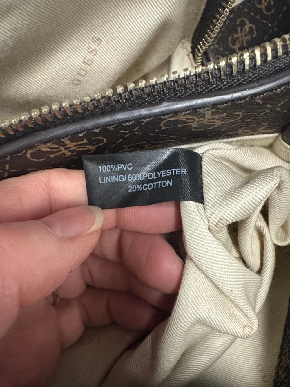 GUESS Brown Satchel with Pink Floral Embroidery